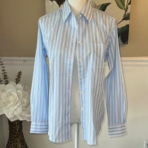 Sarah Alexander Nantucket List Blue & White Striped Button Down Blouse SZ 6 NEW